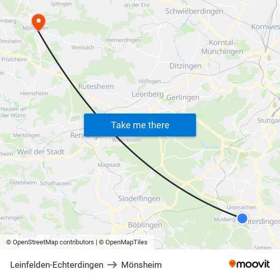 Leinfelden-Echterdingen to Mönsheim map