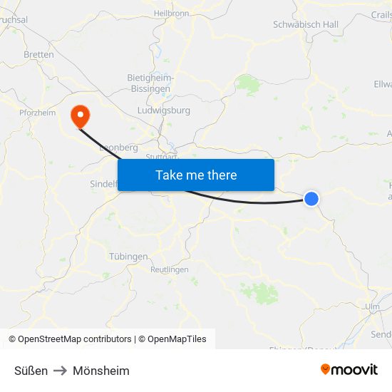 Süßen to Mönsheim map