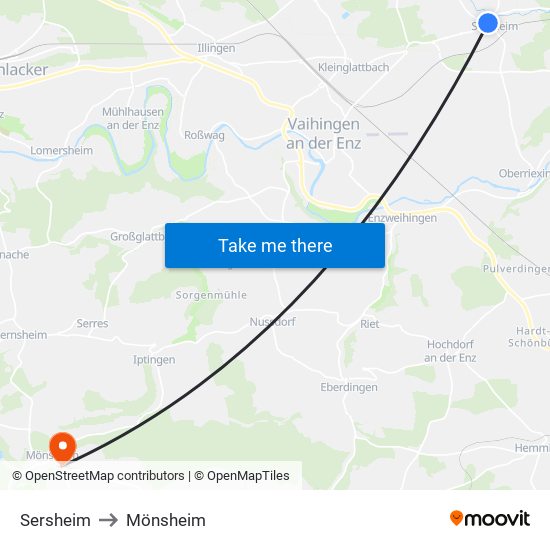 Sersheim to Mönsheim map