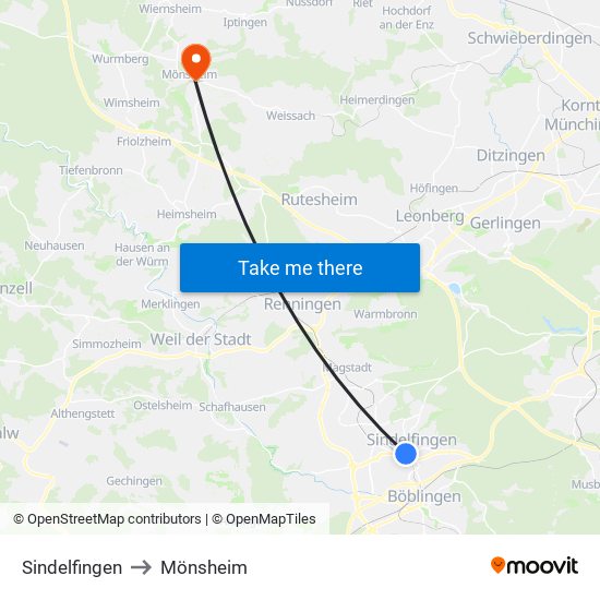 Sindelfingen to Mönsheim map