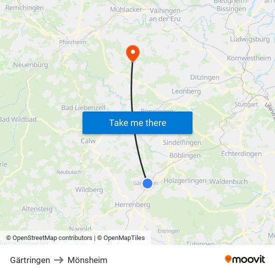 Gärtringen to Mönsheim map