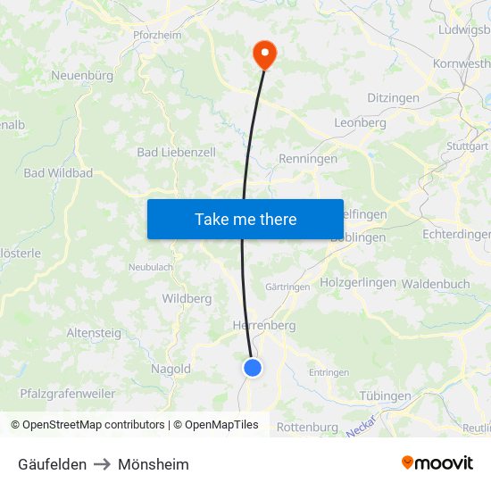 Gäufelden to Mönsheim map