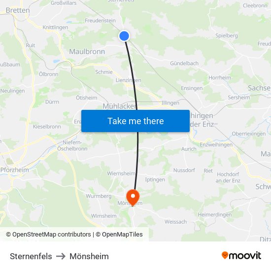 Sternenfels to Mönsheim map