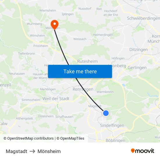 Magstadt to Mönsheim map