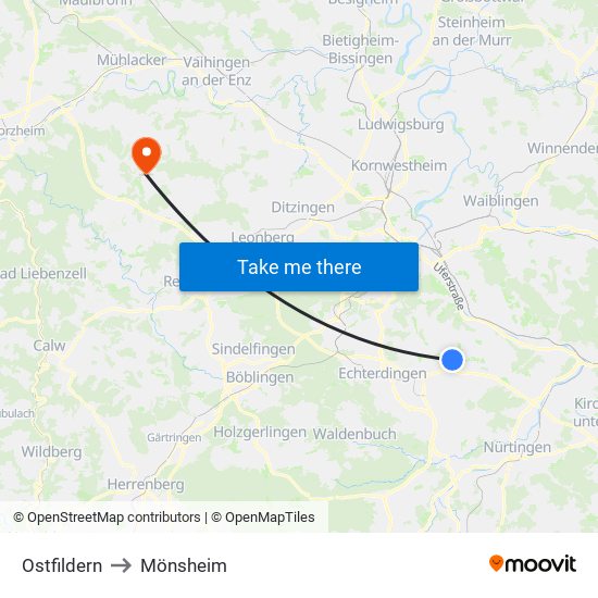 Ostfildern to Mönsheim map