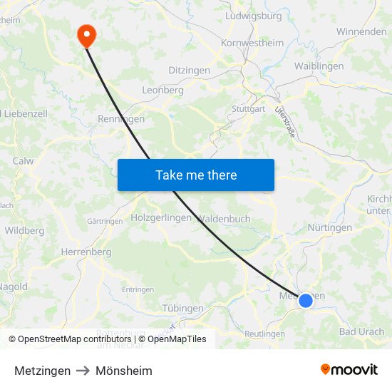 Metzingen to Mönsheim map