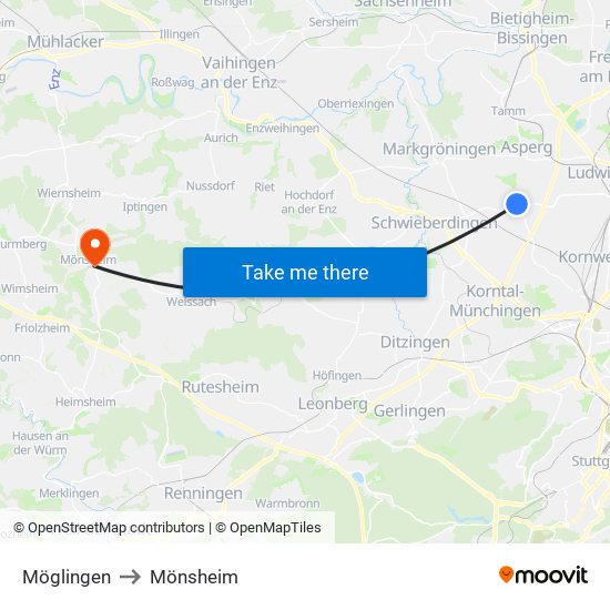 Möglingen to Mönsheim map