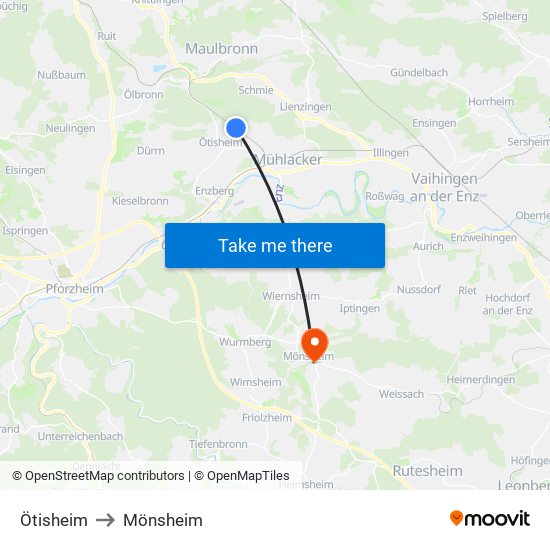 Ötisheim to Mönsheim map