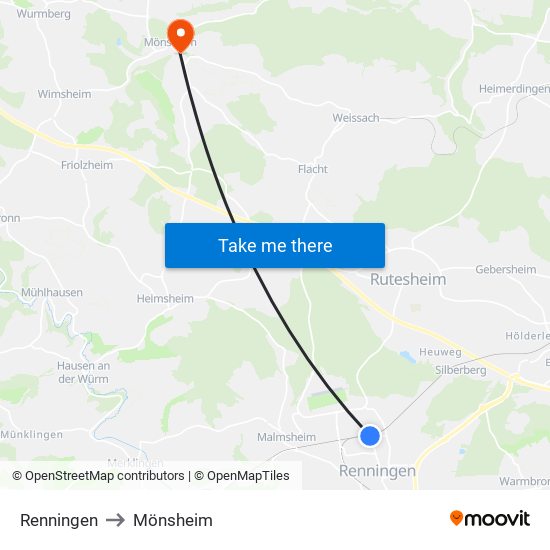 Renningen to Mönsheim map