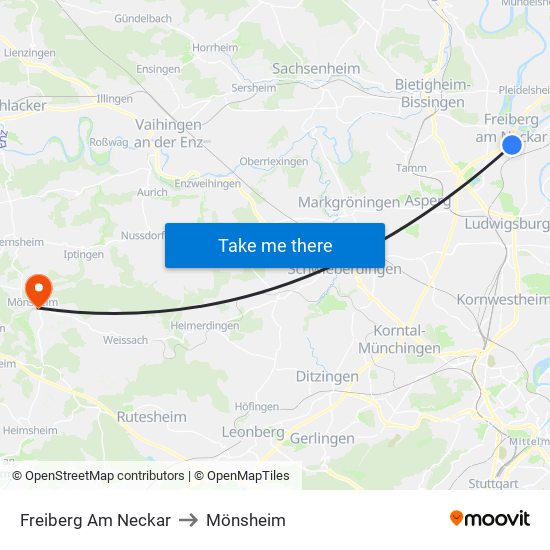 Freiberg Am Neckar to Mönsheim map