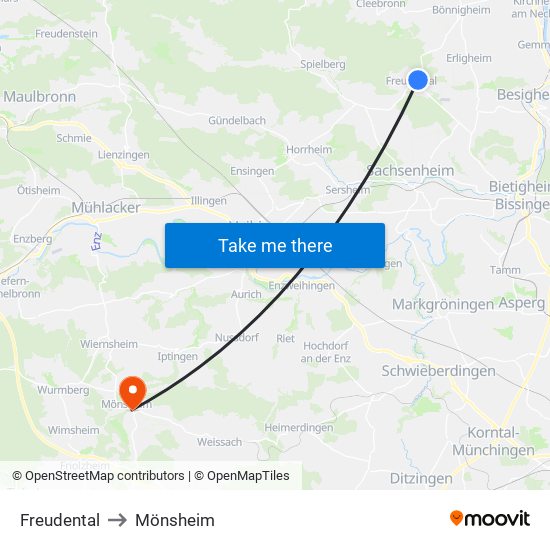 Freudental to Mönsheim map