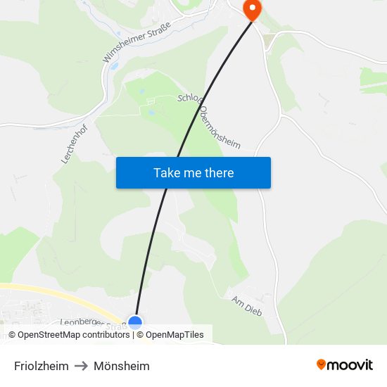 Friolzheim to Mönsheim map