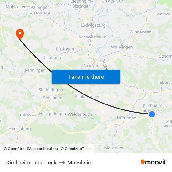 Kirchheim Unter Teck to Mönsheim map
