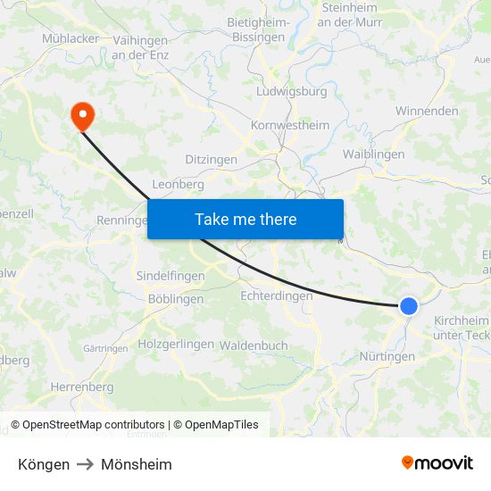 Köngen to Mönsheim map