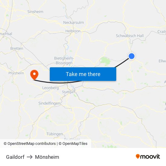 Gaildorf to Mönsheim map