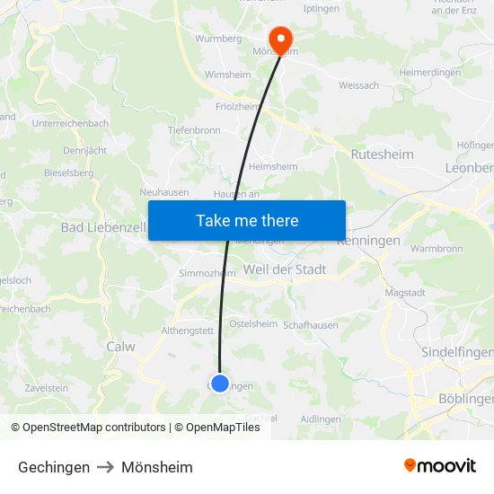 Gechingen to Mönsheim map
