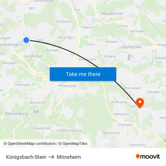 Königsbach-Stein to Mönsheim map