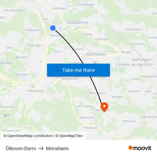 Ölbronn-Dürrn to Mönsheim map