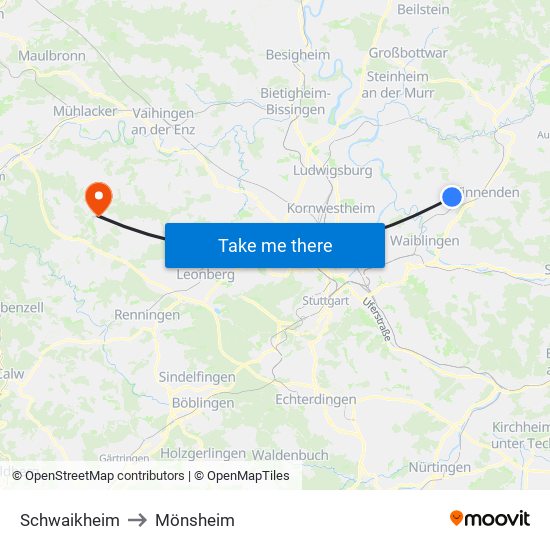 Schwaikheim to Mönsheim map