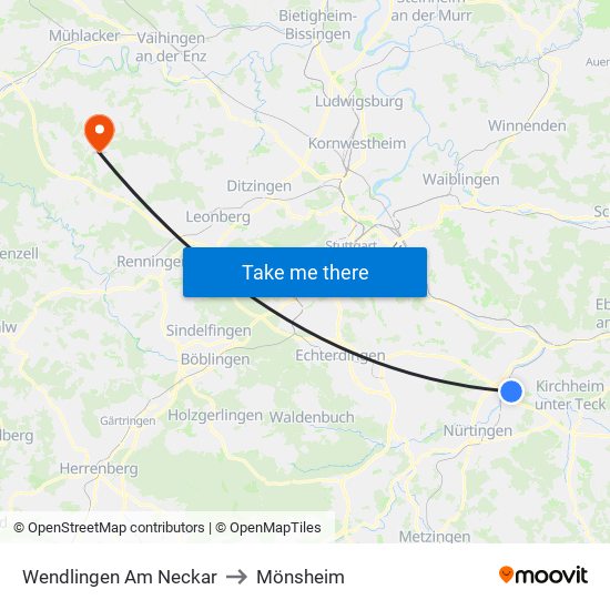 Wendlingen Am Neckar to Mönsheim map