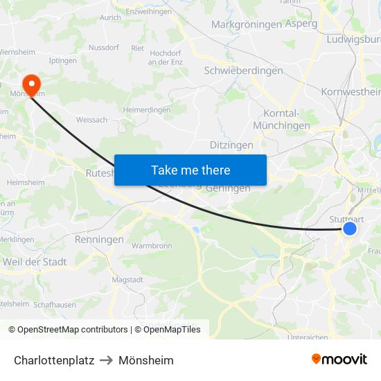 Charlottenplatz to Mönsheim map