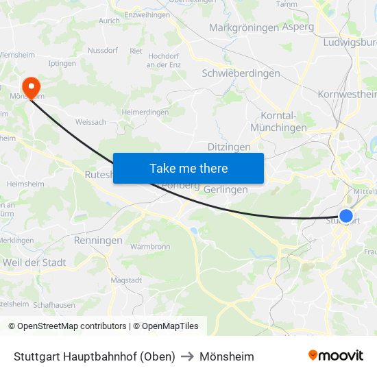 Stuttgart Hauptbahnhof (Oben) to Mönsheim map