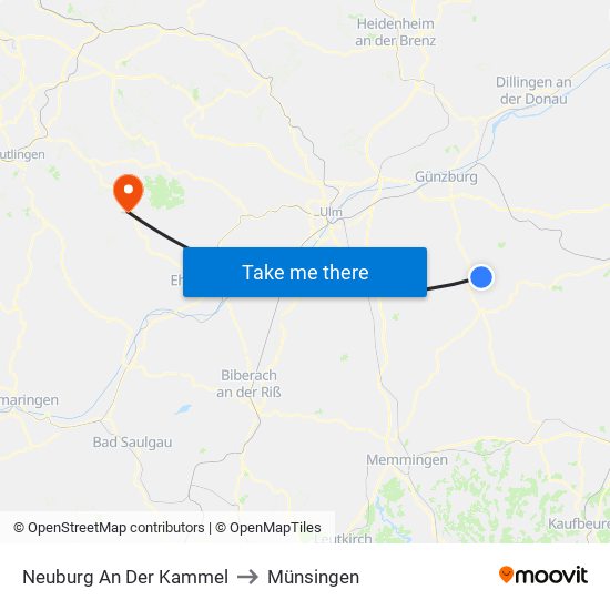 Neuburg An Der Kammel to Münsingen map