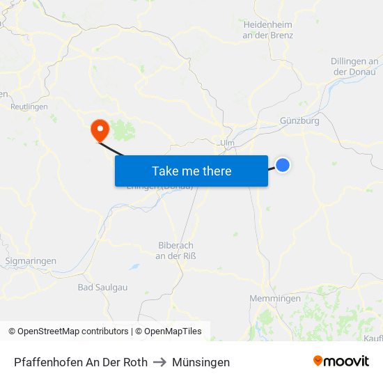 Pfaffenhofen An Der Roth to Münsingen map