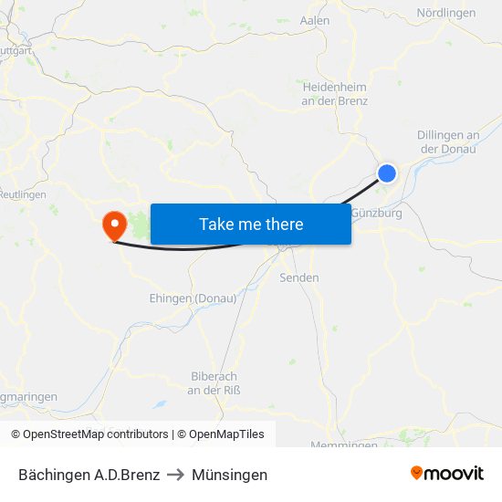 Bächingen A.D.Brenz to Münsingen map