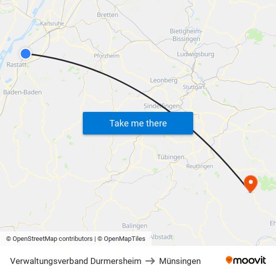 Verwaltungsverband Durmersheim to Münsingen map