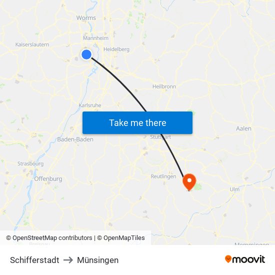 Schifferstadt to Münsingen map