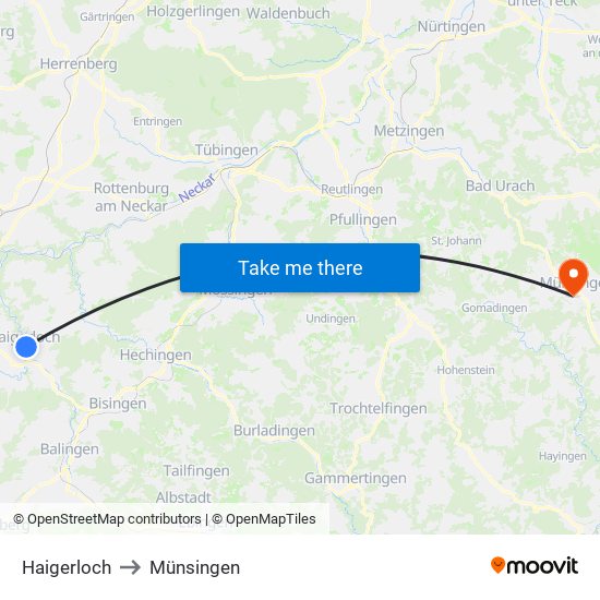 Haigerloch to Münsingen map