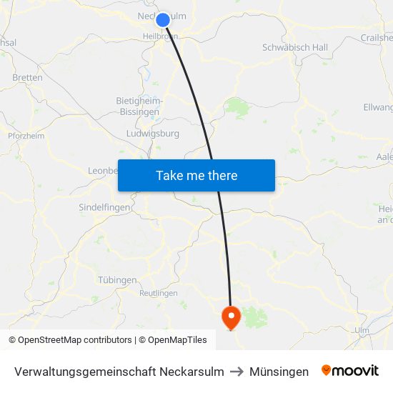 Verwaltungsgemeinschaft Neckarsulm to Münsingen map