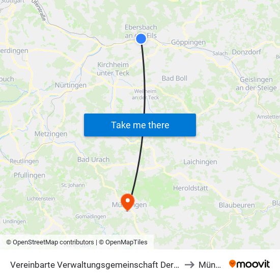 Vereinbarte Verwaltungsgemeinschaft Der Stadt Ebersbach An Der Fils to Münsingen map