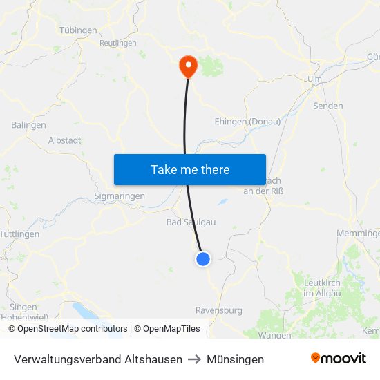 Verwaltungsverband Altshausen to Münsingen map