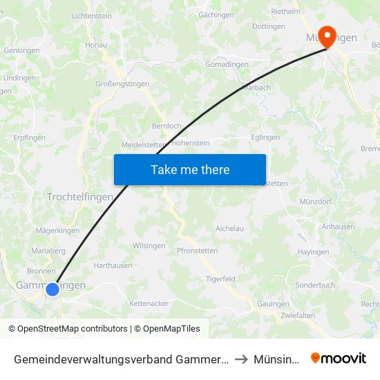 Gemeindeverwaltungsverband Gammertingen to Münsingen map
