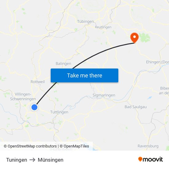 Tuningen to Münsingen map