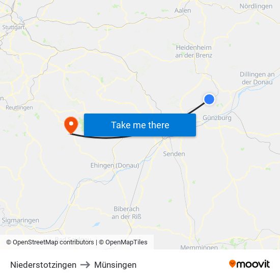 Niederstotzingen to Münsingen map