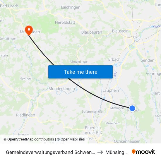 Gemeindeverwaltungsverband Schwendi to Münsingen map