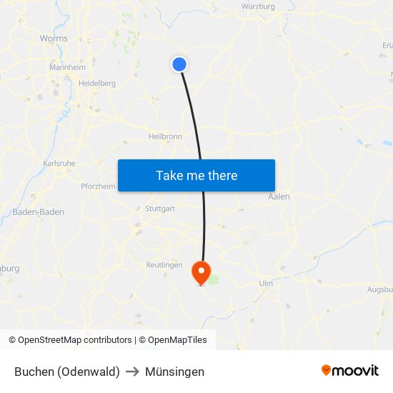 Buchen (Odenwald) to Münsingen map