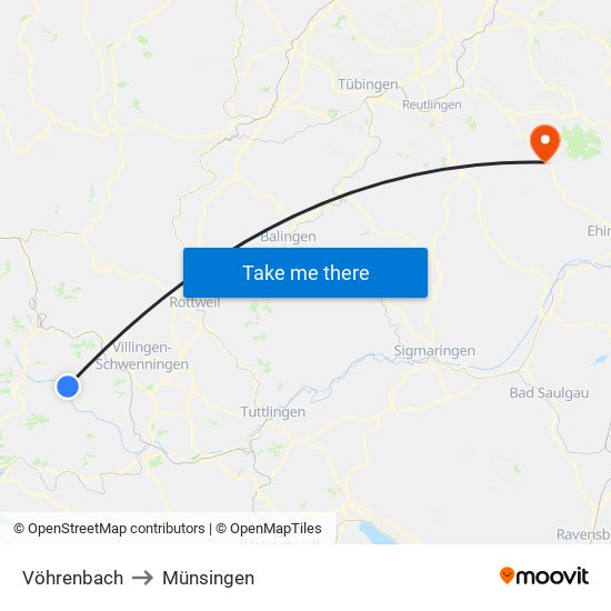 Vöhrenbach to Münsingen map