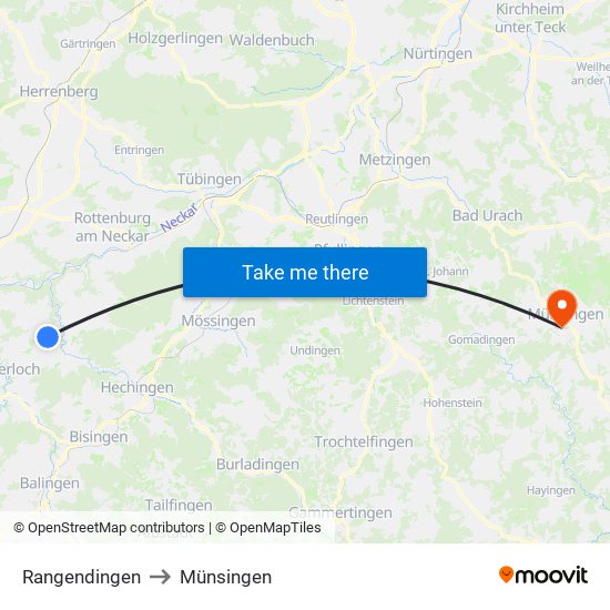 Rangendingen to Münsingen map
