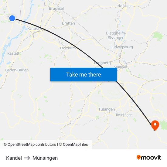 Kandel to Münsingen map