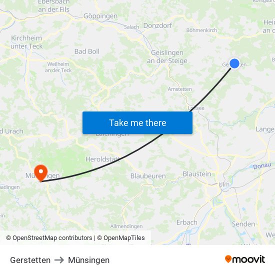 Gerstetten to Münsingen map