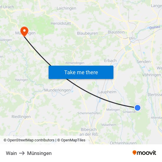 Wain to Münsingen map