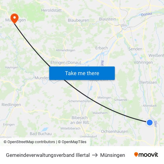 Gemeindeverwaltungsverband Illertal to Münsingen map