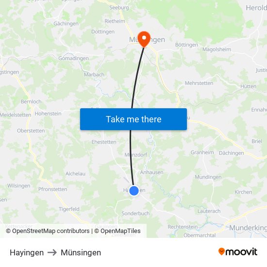 Hayingen to Münsingen map