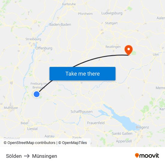 Sölden to Münsingen map