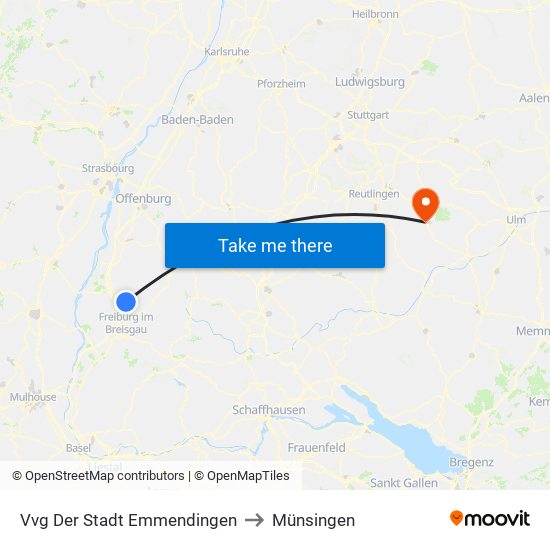 Vvg Der Stadt Emmendingen to Münsingen map