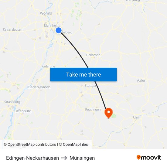 Edingen-Neckarhausen to Münsingen map